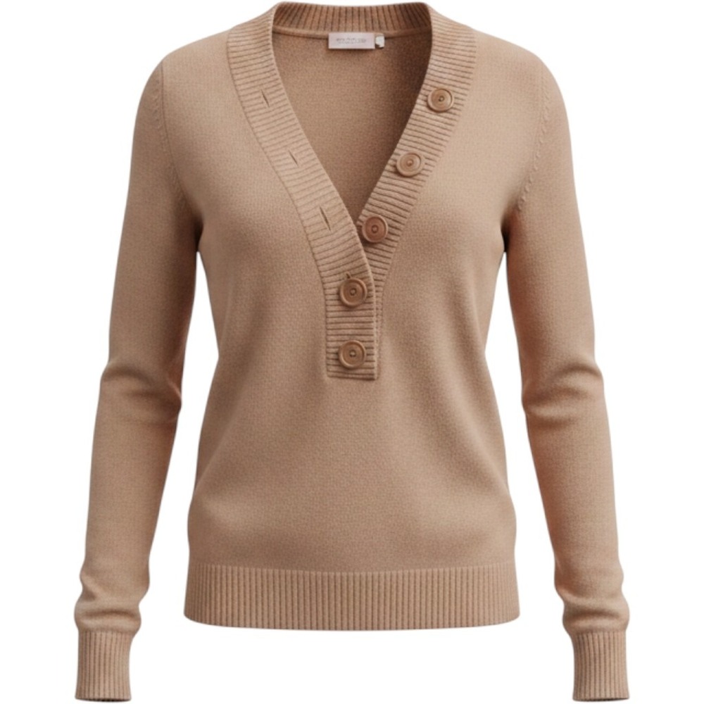 J.Crew Women 100% Cashmere V-Neck Henley Button Sweater Camel Tan Size XS